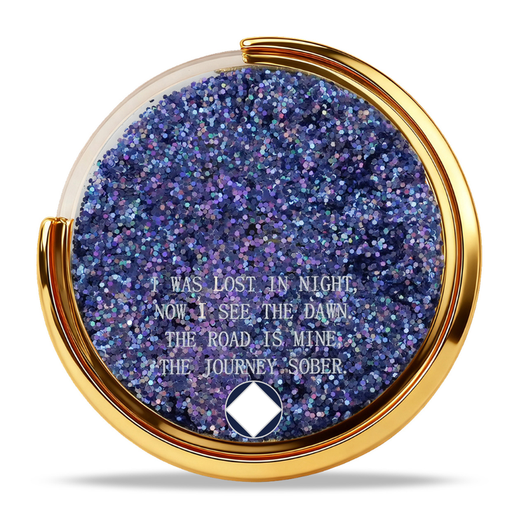 Personalized NA Glittering Mesmerizing Mountain & Moon Flow Sand Sobriety Recovery Coin