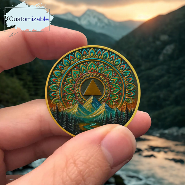 Personalized Sacred Mandala  Sobriety Coin