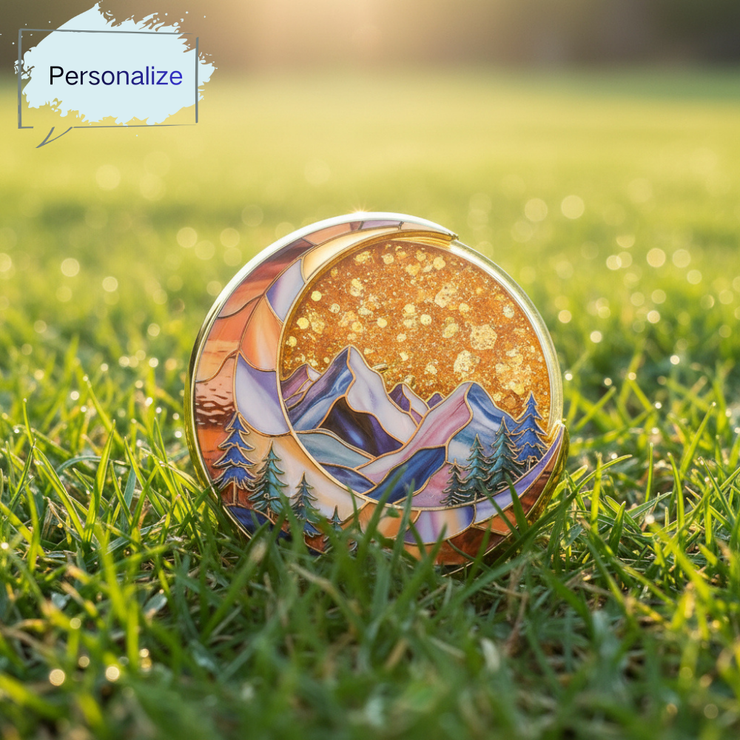 ✨✨Personalized Glittering Mesmerizing Mountain & Moon Flow Sand Sobriety Coin