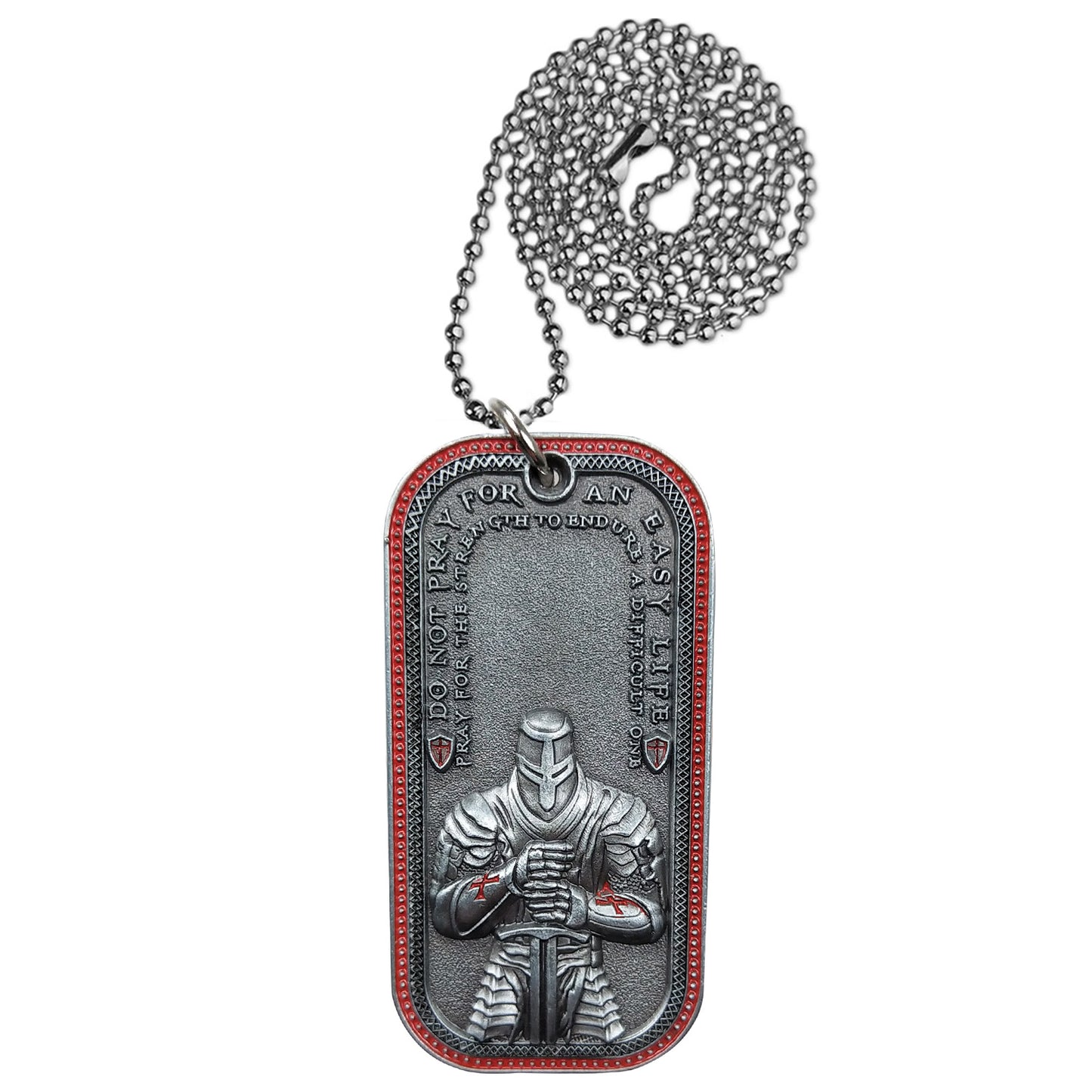 Knights Templar Cross Dog Tag Crusader Sword and Shield Life Creed Necklace