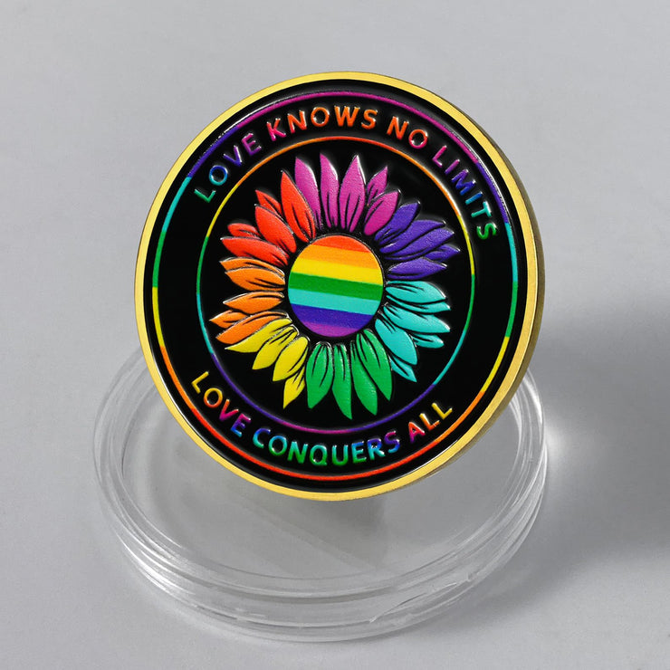 AtSKnSK Rainbow Sunflower Pride Challenge Coin, Love is Love LGBT Gifts