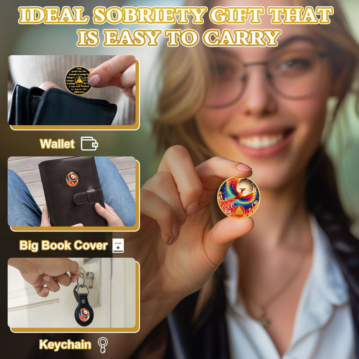 Personalized Rebirth in Fire Phoenix of Light Sobriety Coin