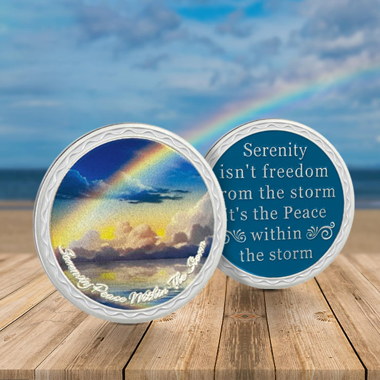 Rainbow Ocean Sobriety Coin with Inspirational Quote