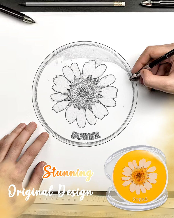 Real Dried Pressed Flowers Handmade Daisy Resin Sobriety Coin