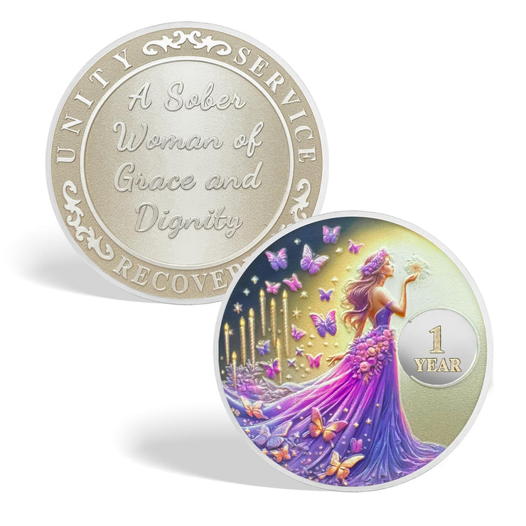 Purple Butterfly Fairy Sobriety Coin