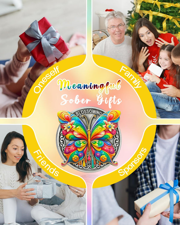 Colorful Butterfly Sobriety Coin