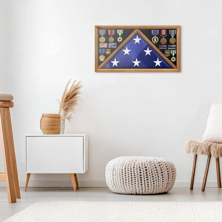 Large Wooden Military Burial Shadow Box Display Case