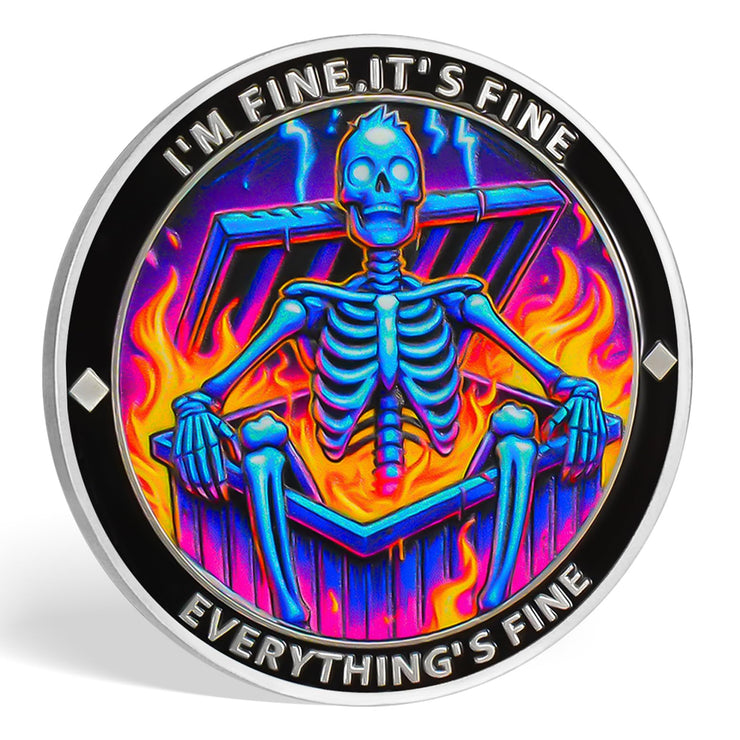 Gradient Skeleton Dumpster Fire Challenge Coin