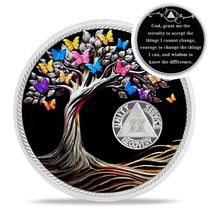 Personalized Delicate Recovery Butterfly Tree of Life Sobriety Coin