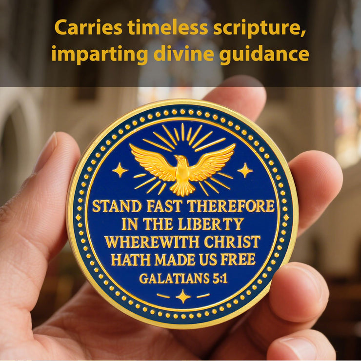 Christian Liberty Challenge Coin with Galatians 5:1 Bible Verse
