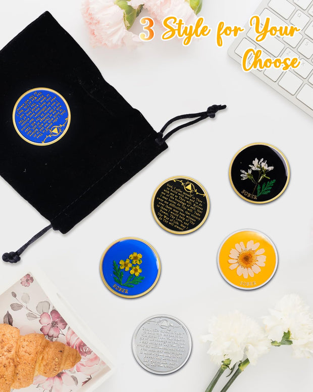Real Dried Pressed Flowers Handmade Daisy Resin Sobriety Coin