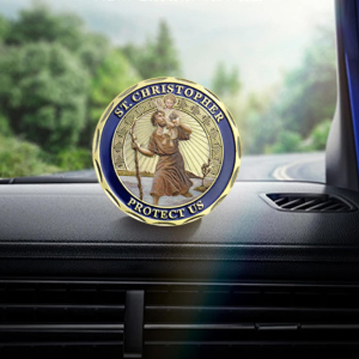 St Christopher Challenge Coin Protect Us Patron Saint of Travelers Prayer Safety St Christopher Car Medal Commemorative Gift