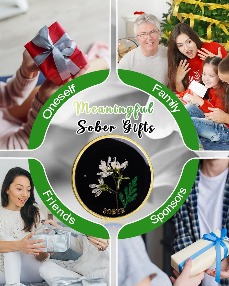 Real Dried Pressed Flowers Handmade Snowdrop Resin Sobriety Coin