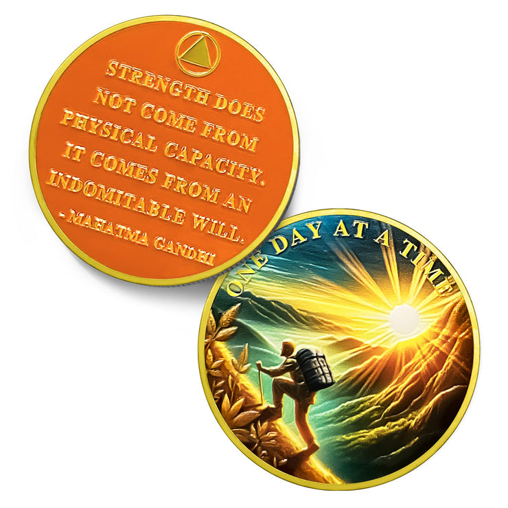 Original Hiking  One Day at A Time Sobriety Coin