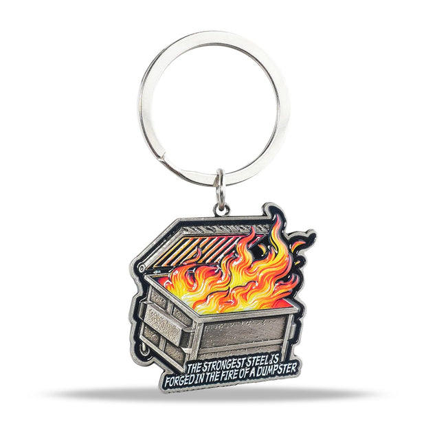Unique Metal Steel Flame Trash Can Keychain