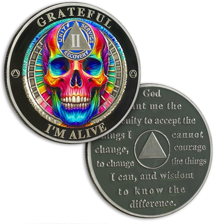Personalized Rainbow Skull Sobriety Coin