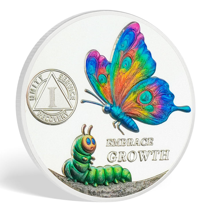 Personalized Cocoon to Butterfly Embrace Growth Sobriety Coin