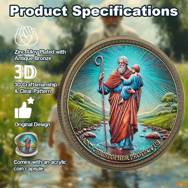 Saint Christopher Christian Challenge Coin with Prayer for Protection