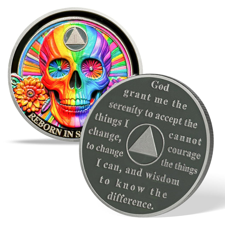 Personalized Double Flower Black Butterfly Sobriety Coin