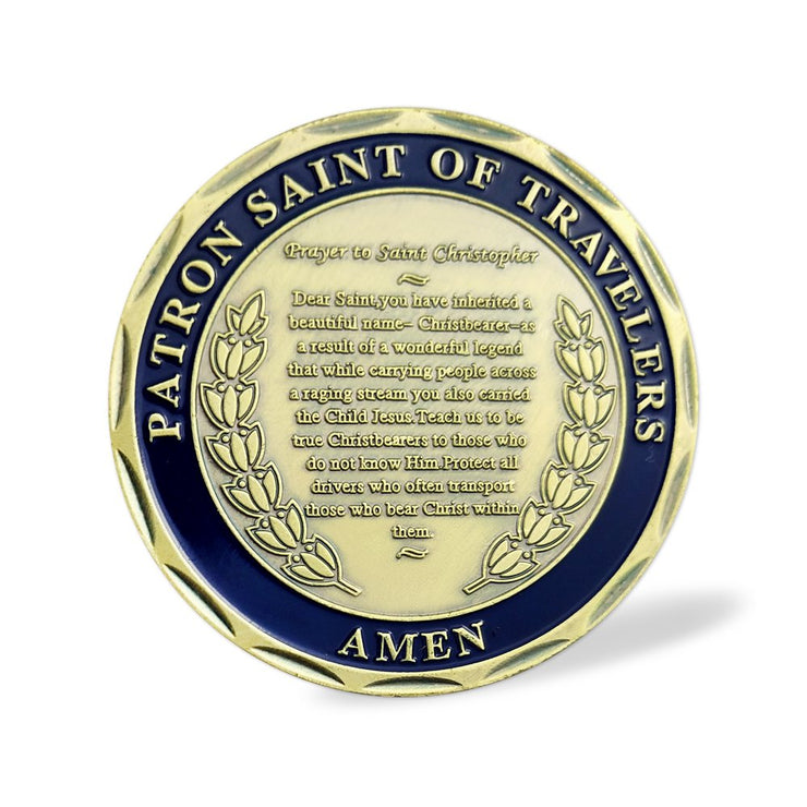 St Christopher Challenge Coin Protect Us Patron Saint of Travelers Prayer Safety St Christopher Car Medal Commemorative Gift