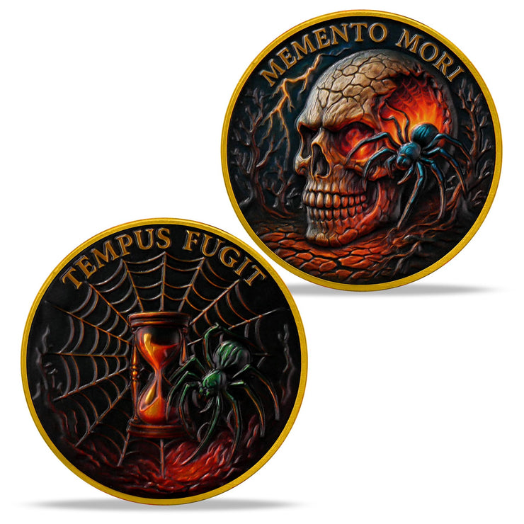 Memento Mori Skull Spider Challenge Coin