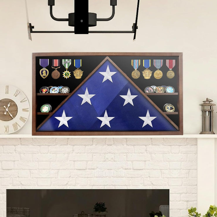 Military Burial Flag Box with HD Tempered Glass and Removable Dividers