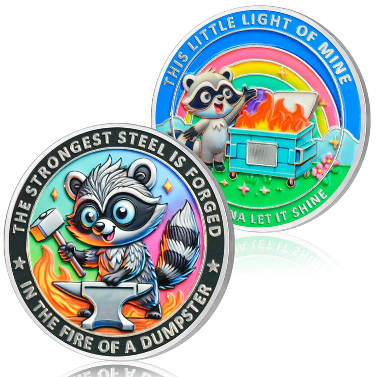 Cute Raccoon Resilience & Hope Dumpster Fire Challenge Coin