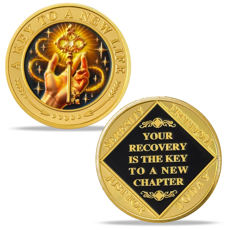 The Key to A New Chapter AA Sobriety Coin