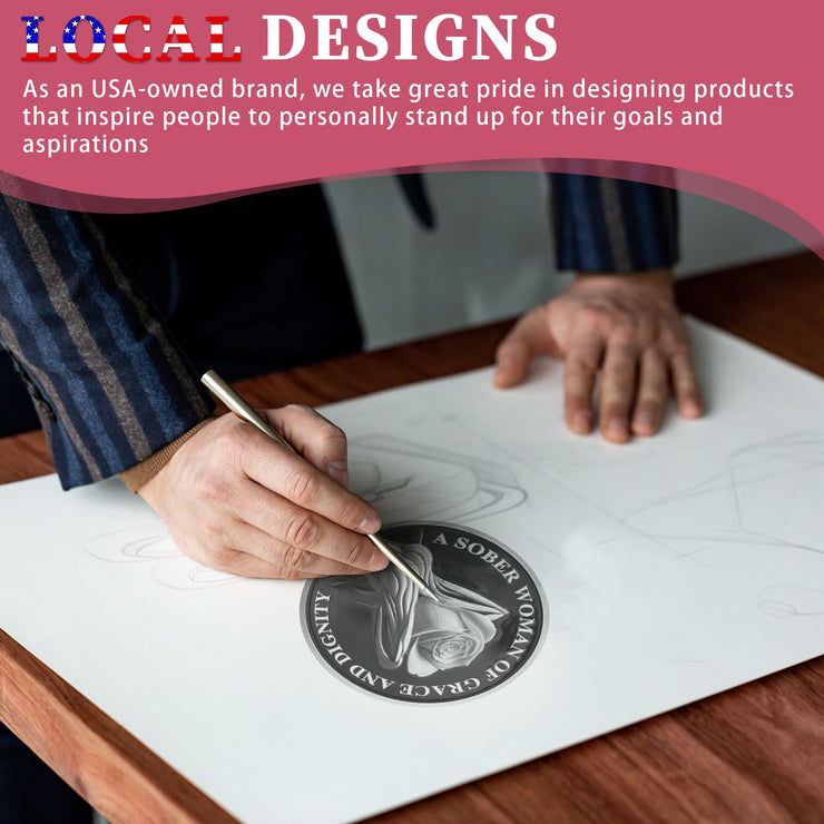 Rose AA Affirmation Sobriety Coins with Serenity Prayer