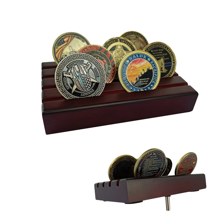 4 Row Solid Wood Small Coins Display Holder Holds 10-12 Coins