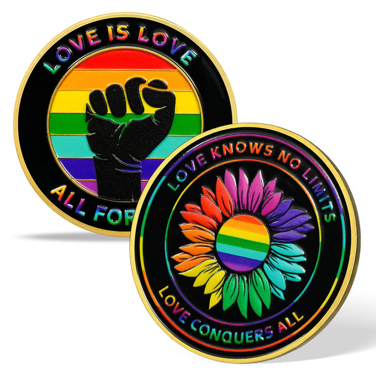 AtSKnSK Rainbow Sunflower Pride Challenge Coin, Love is Love LGBT Gifts
