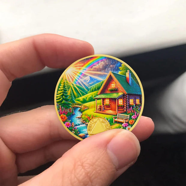 Serenity Prayer Recovery Coin Cabin Design with Unity Sobriety Challenge Coin