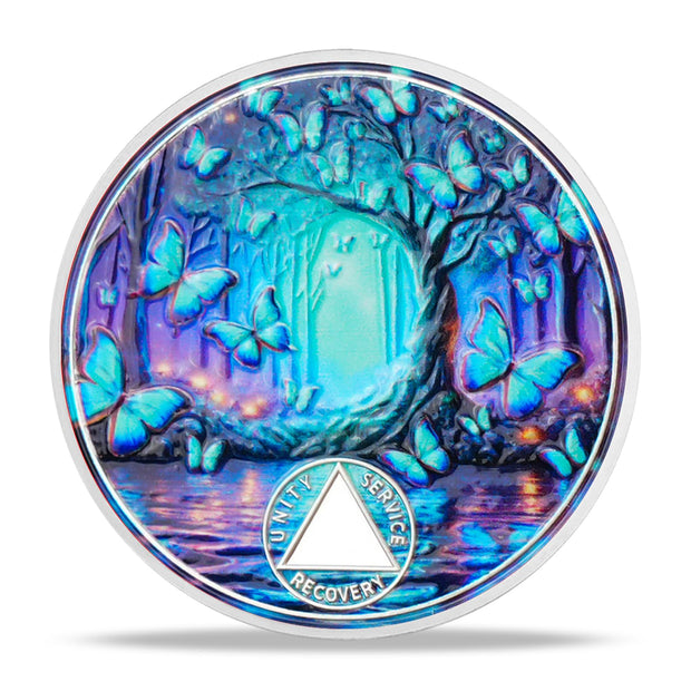 Butterfly Tree Design Serenity Prayer Recovery Coin