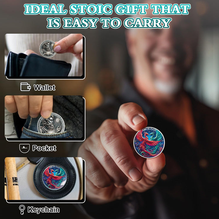 Red and Green Phoenix Momento Mori Stoic Coins Stoicism Coin