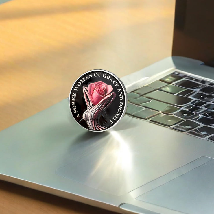 Rose AA Affirmation Sobriety Coins with Serenity Prayer