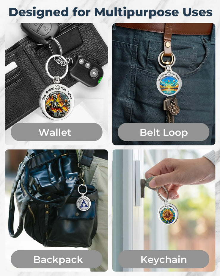 Stay Strong Stay Sober Stainless Coin Holder Keychain