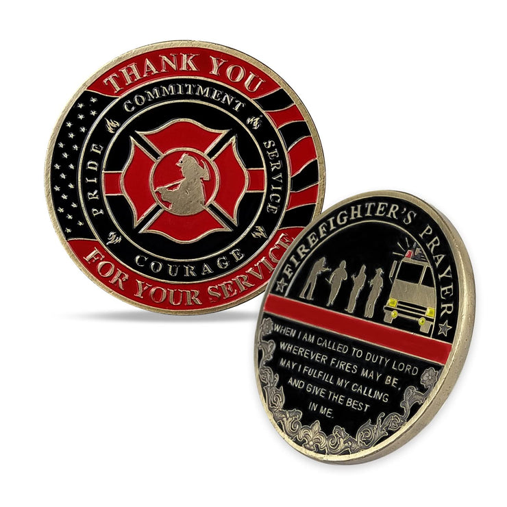 Thin Red Line Firefighter's Prayer Challenge Coin