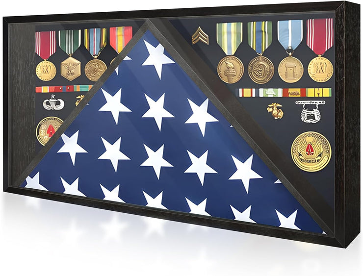 Military Burial Flag Box with HD Tempered Glass and Removable Dividers