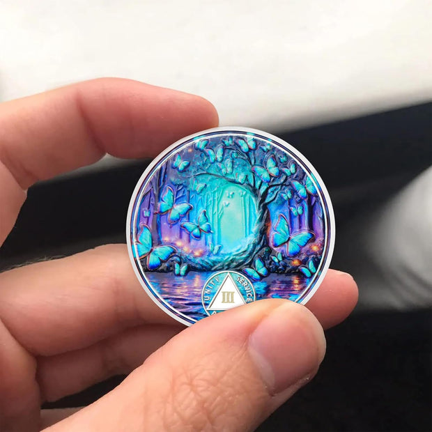 Butterfly Tree Design Serenity Prayer Recovery Coin