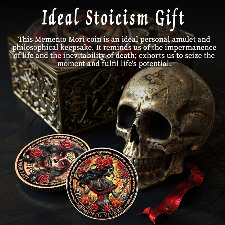Amor Fati Day of The Dead Inspired Daily Stoic Reminder Memento Challenge Coin