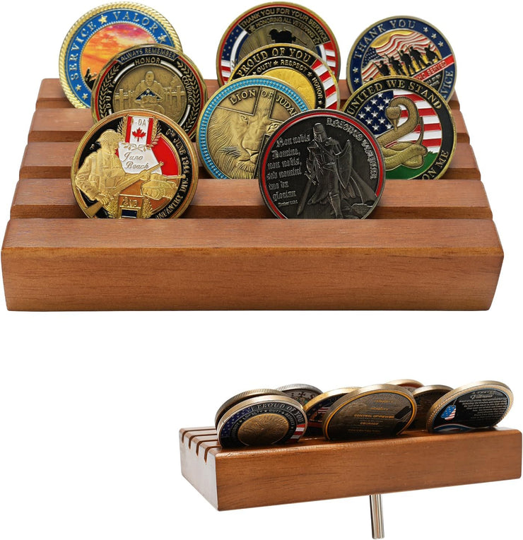 4 Row Solid Wood Small Coins Display Holder Holds 10-12 Coins