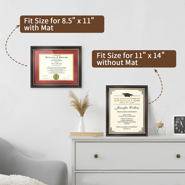 Red Brown Finish Document Degree Frame with Gold Beads HD Plexiglass Certificate Frame