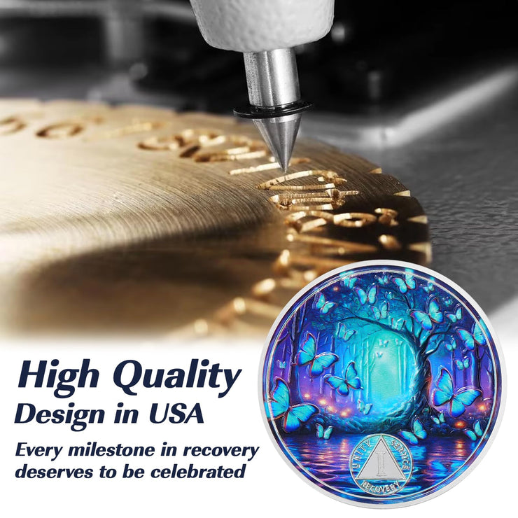 Personalized Butterfly Forest Sobriety Coin