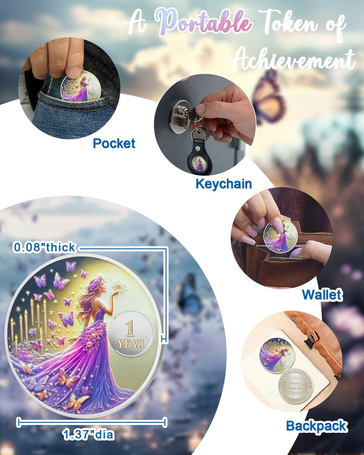 Purple Butterfly Fairy Sobriety Coin