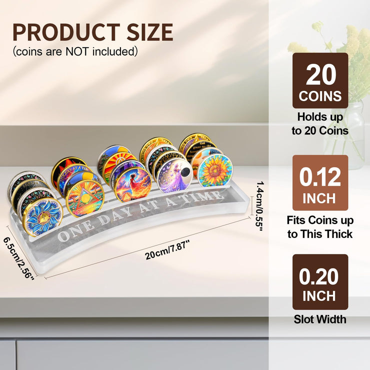 One Day at A Time Sobriety Coin Holder Display Case Holds 20 Sober Recovery Chip