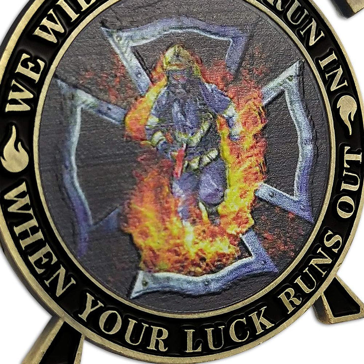 Thin Red Line Maltese Cross Firefighting Axes Rescue Fireman Coin