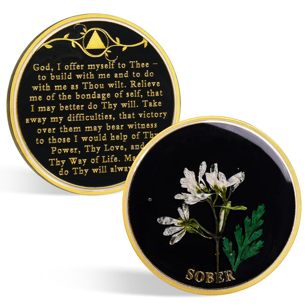 Real Dried Pressed Flowers Handmade Snowdrop Resin Sobriety Coin