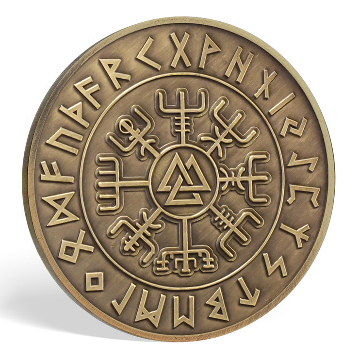 Viking Rune Coin Featuring Odin and Sacred Symbols