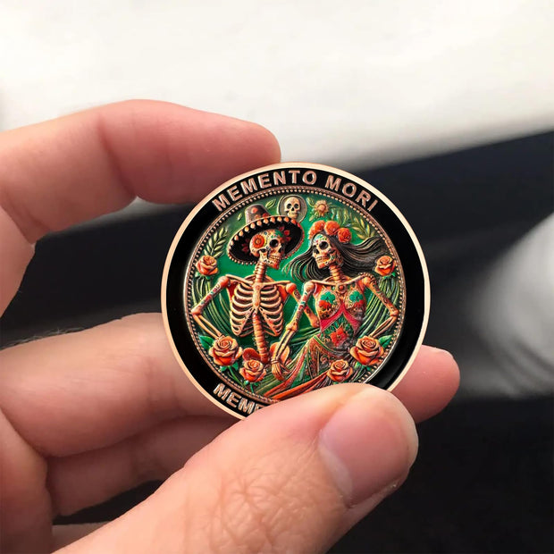 Eternal Love & Remembrance Skeleton Couple Dia de Los Muertos Memento Mori Coin