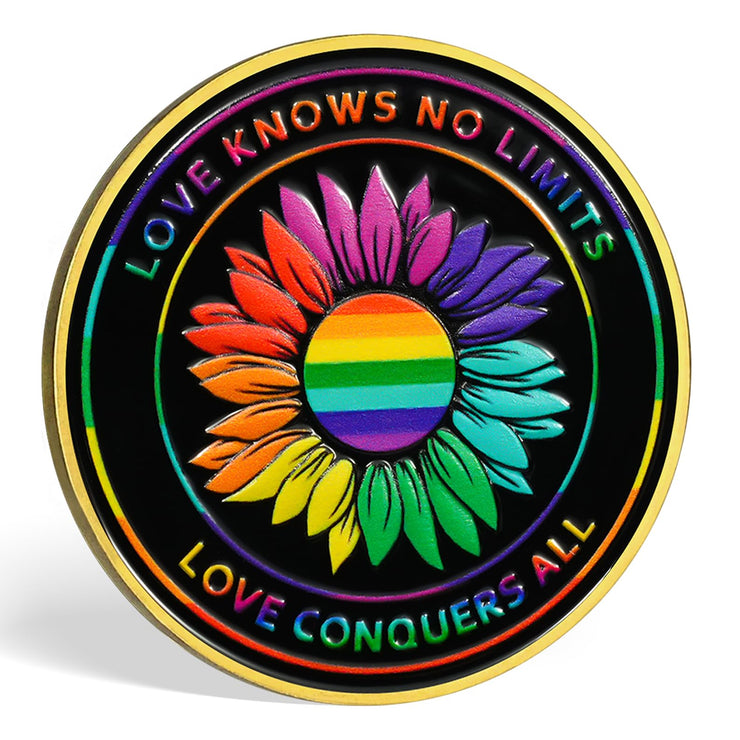 AtSKnSK Rainbow Sunflower Pride Challenge Coin, Love is Love LGBT Gifts